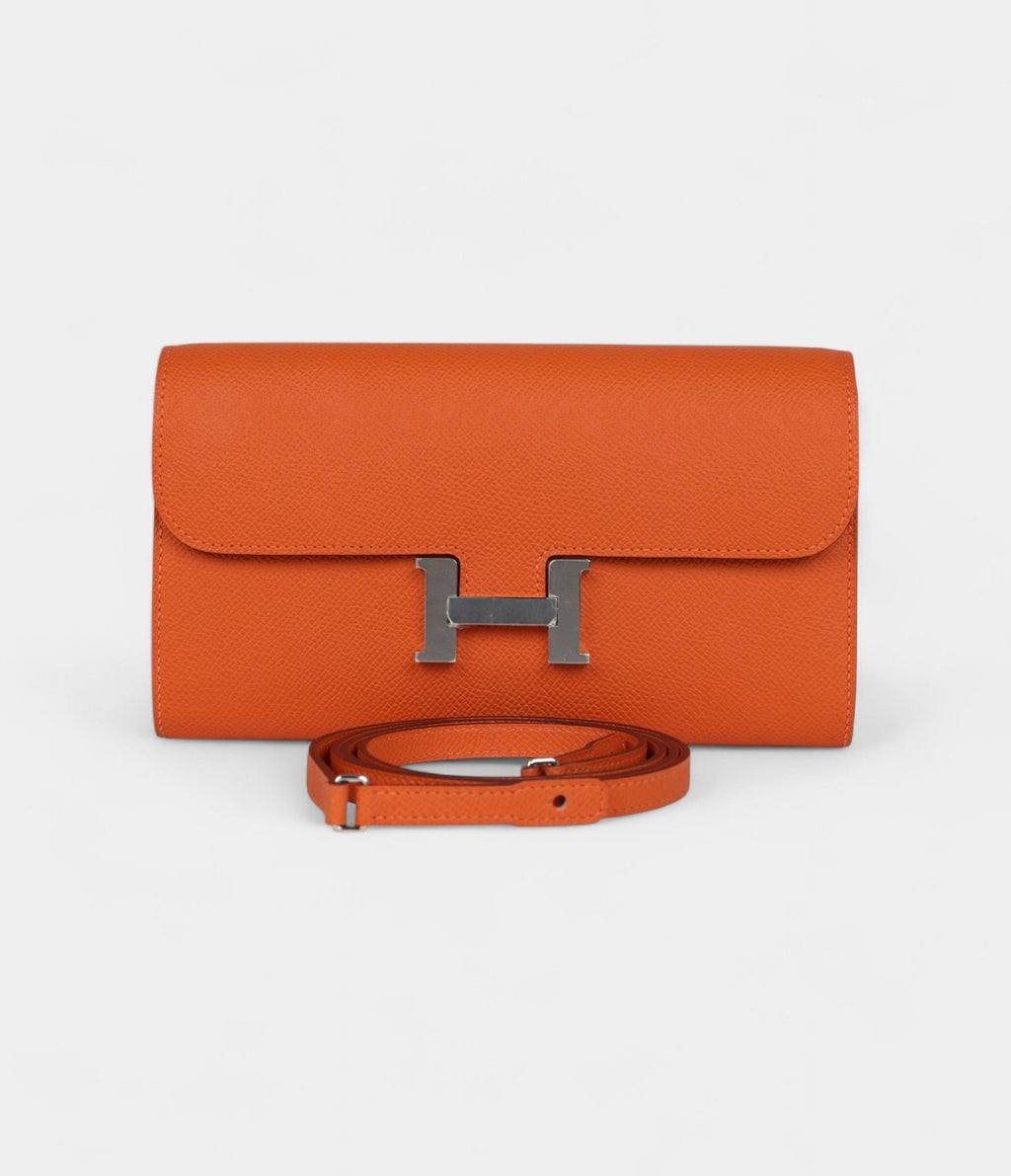 HMConstance Wallet To Go Orange Epsom Leather with Palladium Hardware