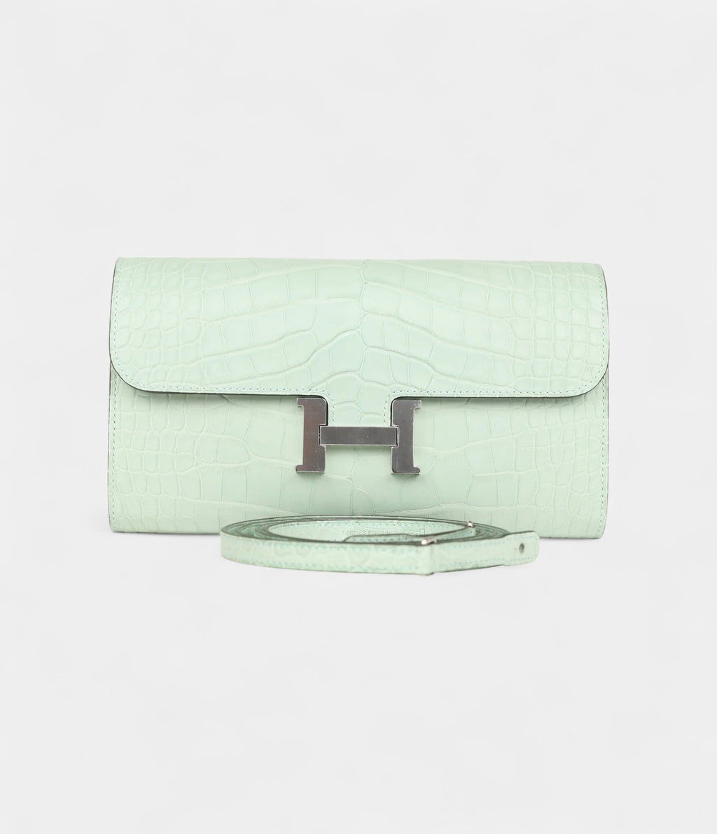 HMConstance Wallet To Go Vert D'eau Matte Alligator Palladium Hardware