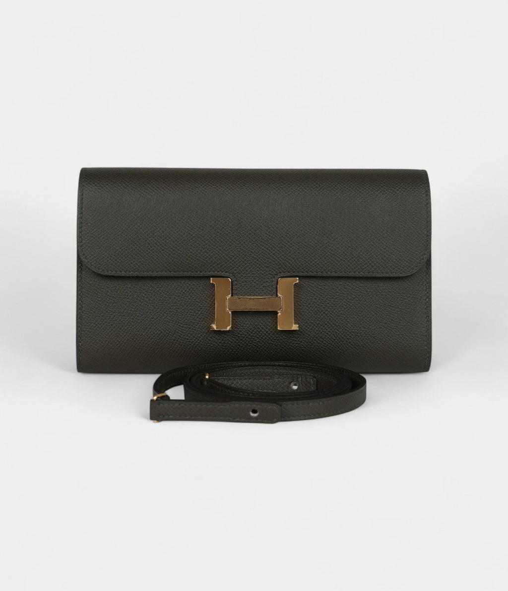 HMConstance Wallet To Go Vert De Gris Epsom Leather with Gold Hardware