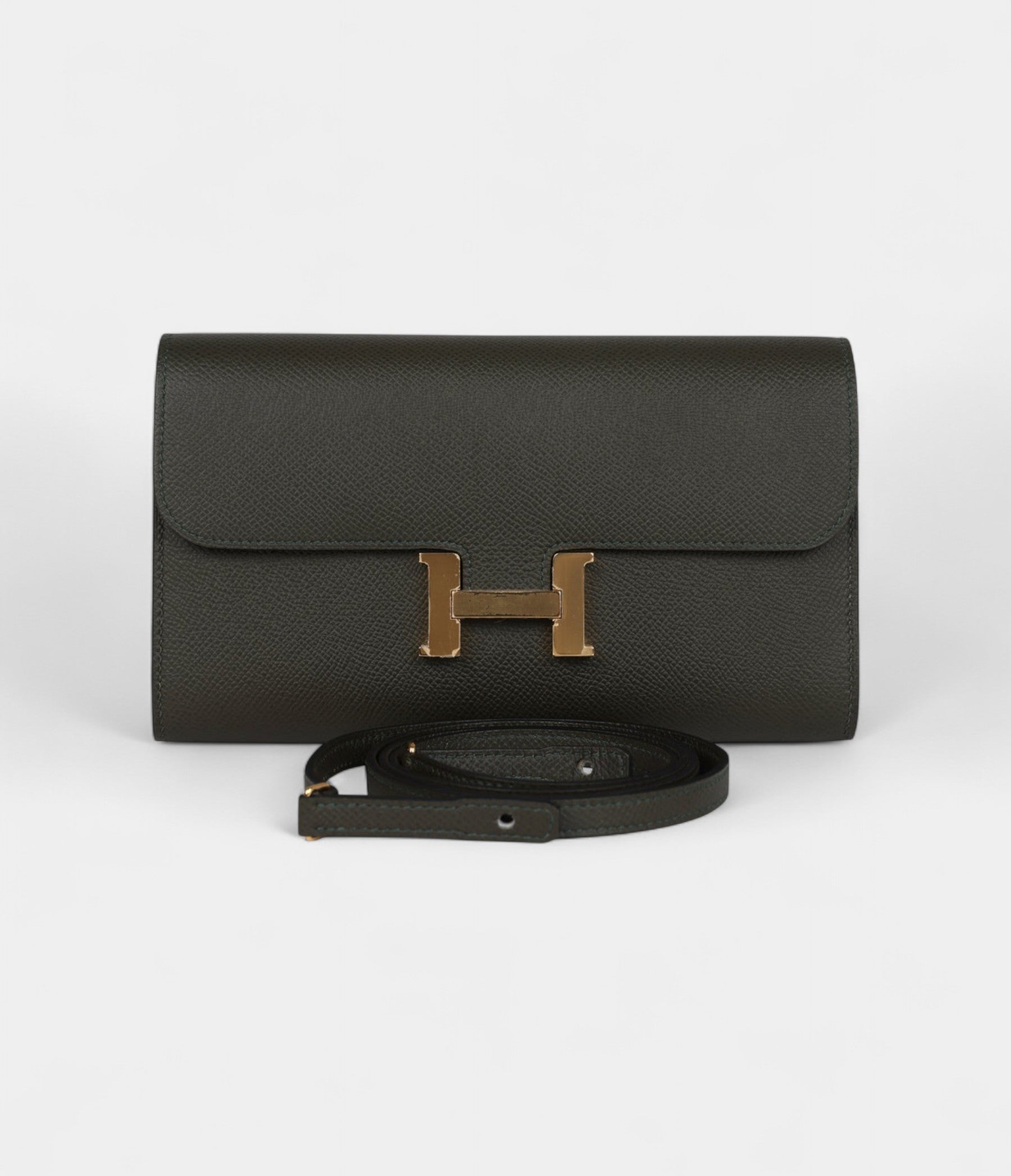 HMConstance Wallet To Go Vert De Gris Epsom Leather with Gold Hardware