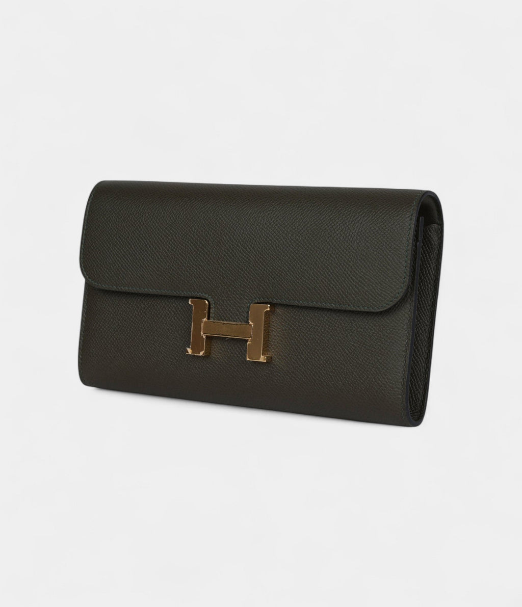 HMConstance Wallet To Go Vert De Gris Epsom Leather with Gold Hardware