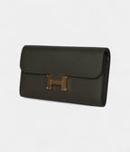 HMConstance Wallet To Go Vert De Gris Epsom Leather with Gold Hardware