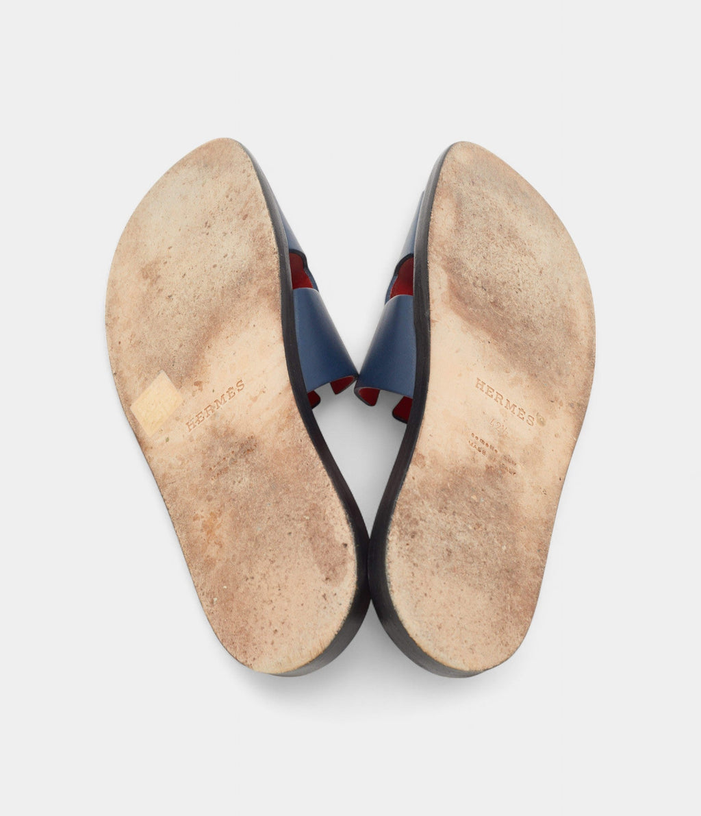 HMDark Blue Leather Izmir Slide Flats 42.5 EU