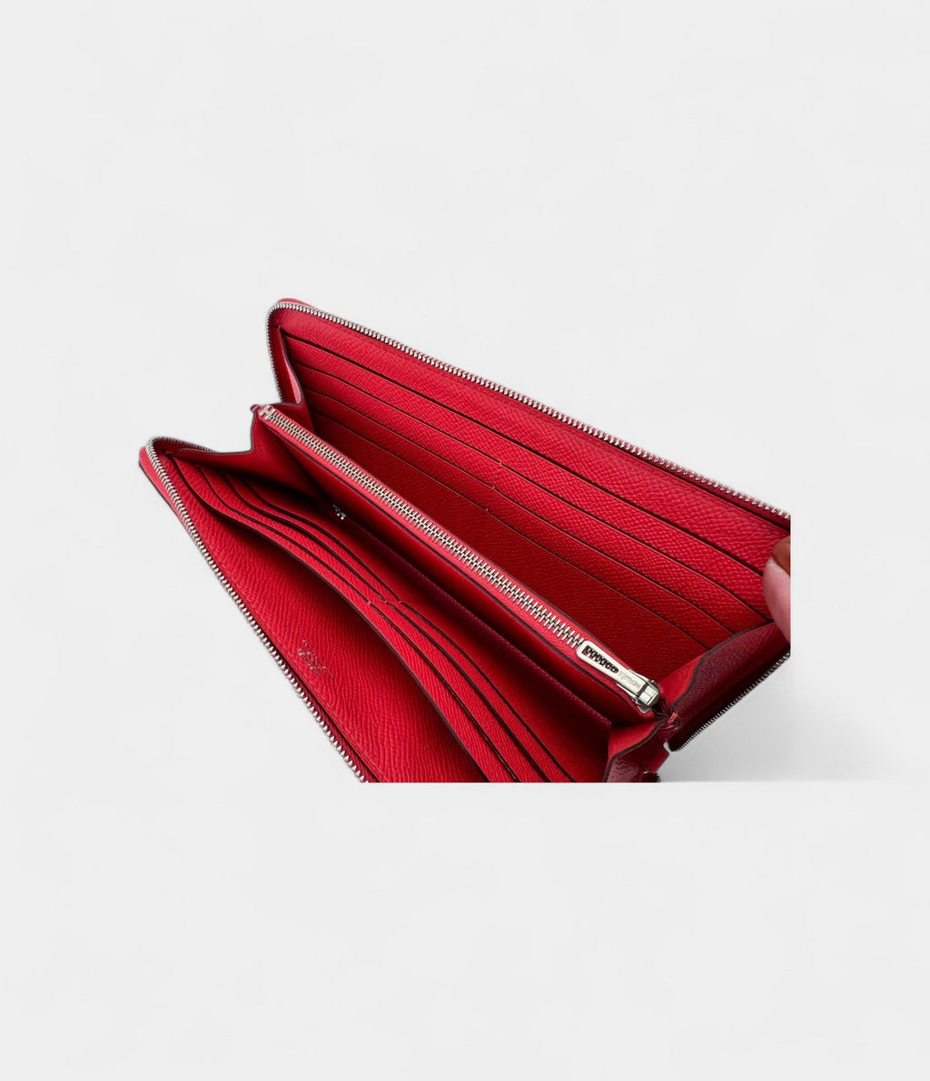 Hermes Epsom Lucky Wrist Azap Leather Pink Red Wallet