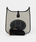 HMEvelyne III PM Black Clemence and Ecru Toile Gold Hardware