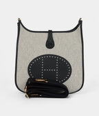 HMEvelyne III PM Black Clemence and Ecru Toile Gold Hardware