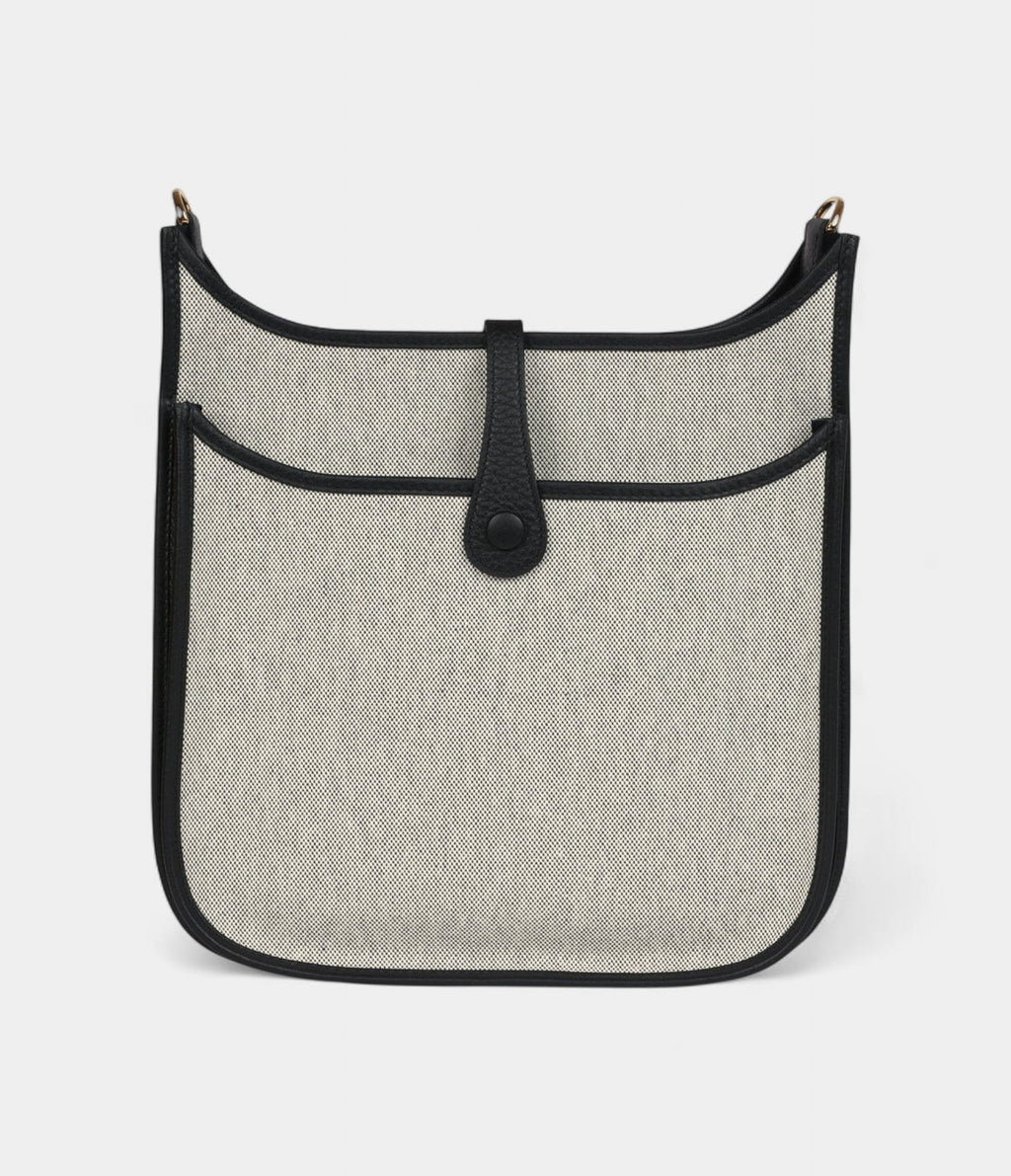 HMEvelyne III PM Black Clemence and Ecru Toile Gold Hardware