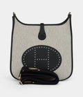 HMEvelyne III PM Black Clemence and Ecru Toile Gold Hardware