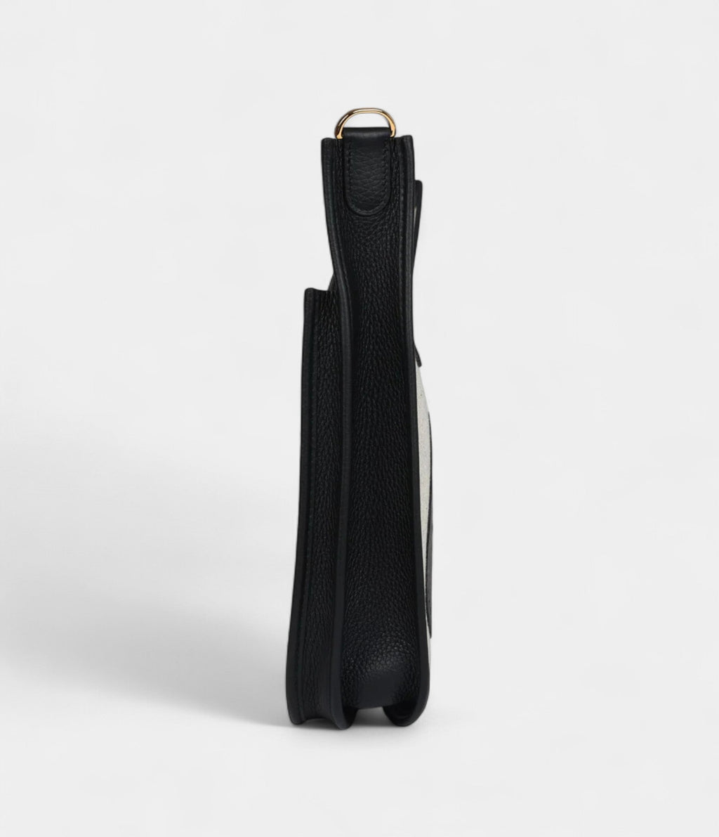 HMEvelyne III PM Black Clemence and Ecru Toile Gold Hardware