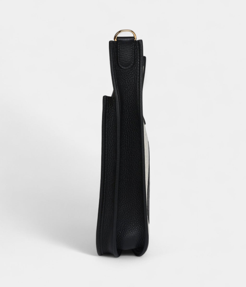 HMEvelyne III PM Black Clemence and Ecru Toile Gold Hardware