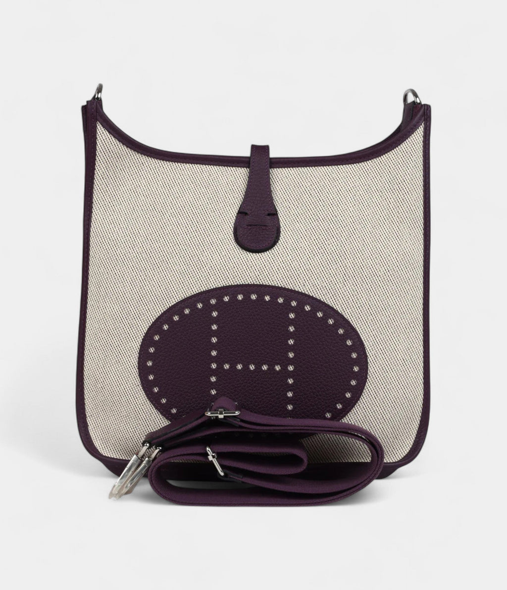 HMEvelyne III PM Cassis Clemence and Ecru Toile H Palladium Hardware