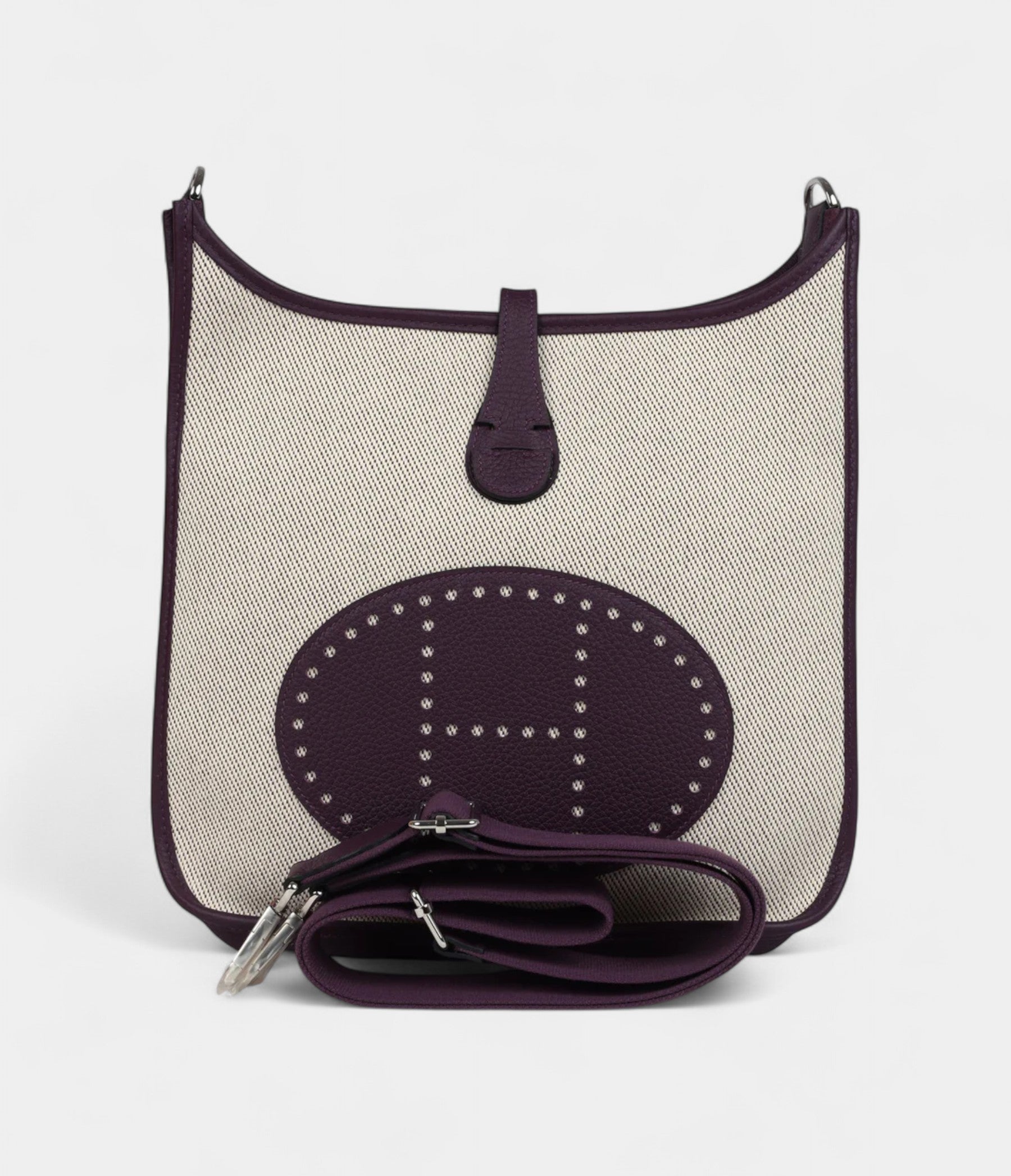 HMEvelyne III PM Cassis Clemence and Ecru Toile H Palladium Hardware