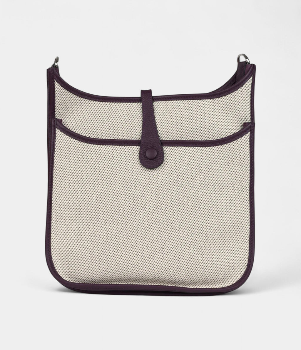 HMEvelyne III PM Cassis Clemence and Ecru Toile H Palladium Hardware