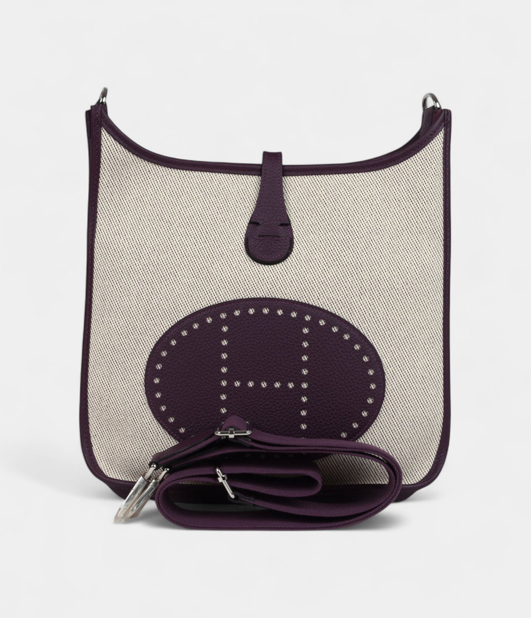 HMEvelyne III PM Cassis Clemence and Ecru Toile H Palladium Hardware