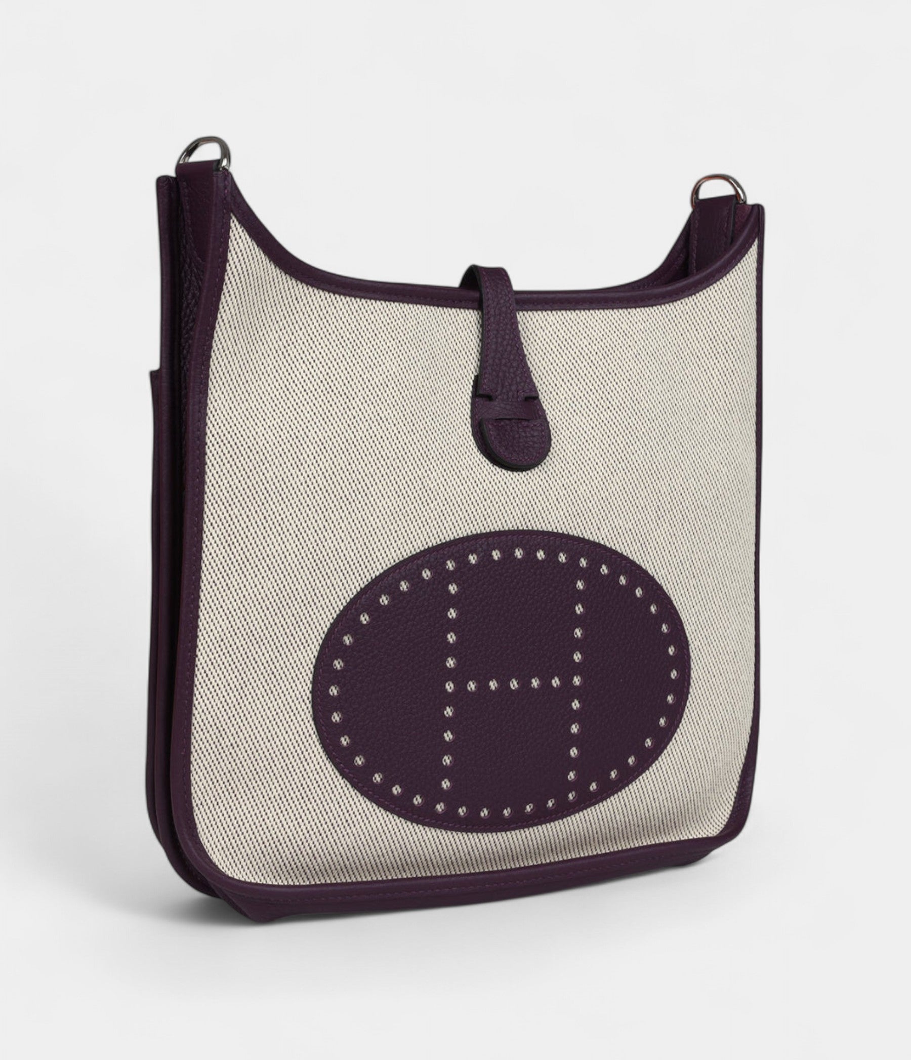 HMEvelyne III PM Cassis Clemence and Ecru Toile H Palladium Hardware