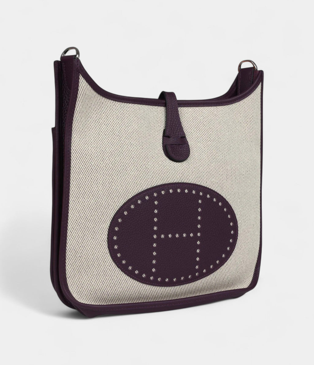HMEvelyne III PM Cassis Clemence and Ecru Toile H Palladium Hardware