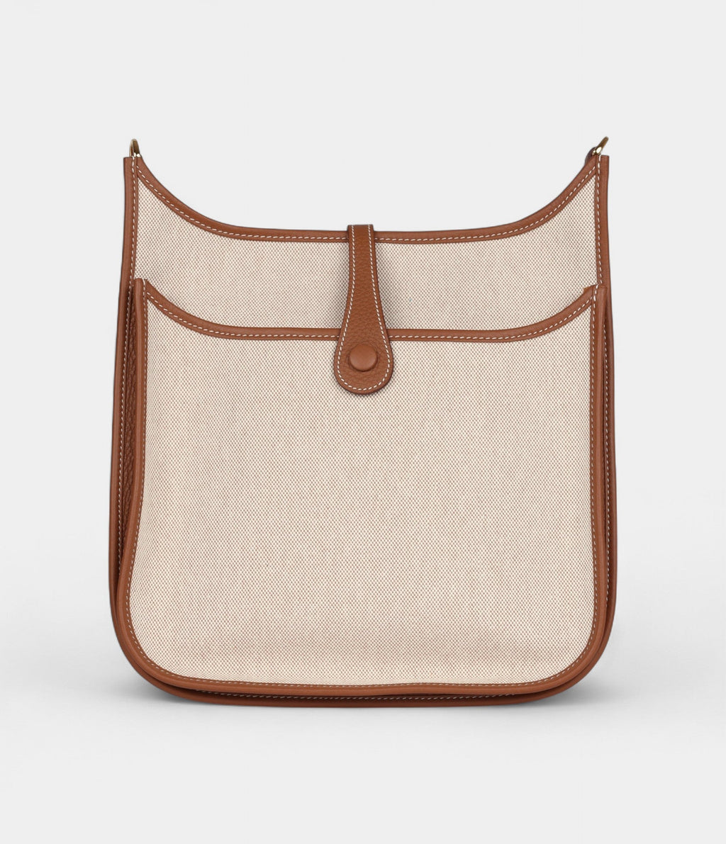 HMEvelyne III PM Gold Clemence and Ecru Toile H Canvas Gold Hardware