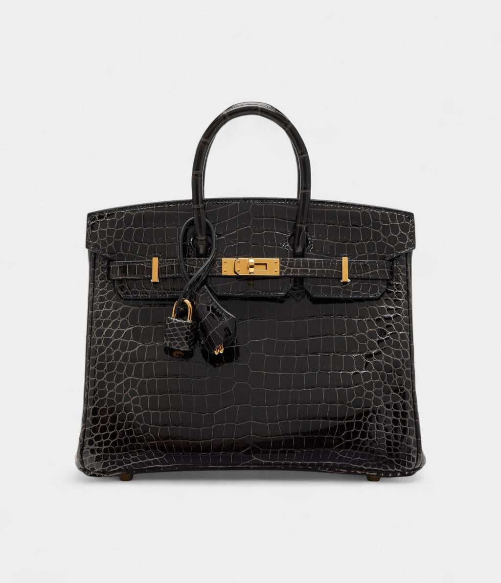 HMGraphite Shiny Porosus Crocodile BK 25 Gold Hardware