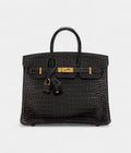HMGraphite Shiny Porosus Crocodile BK 25 Gold Hardware