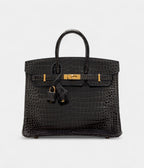 HMGraphite Shiny Porosus Crocodile BK 25 Gold Hardware