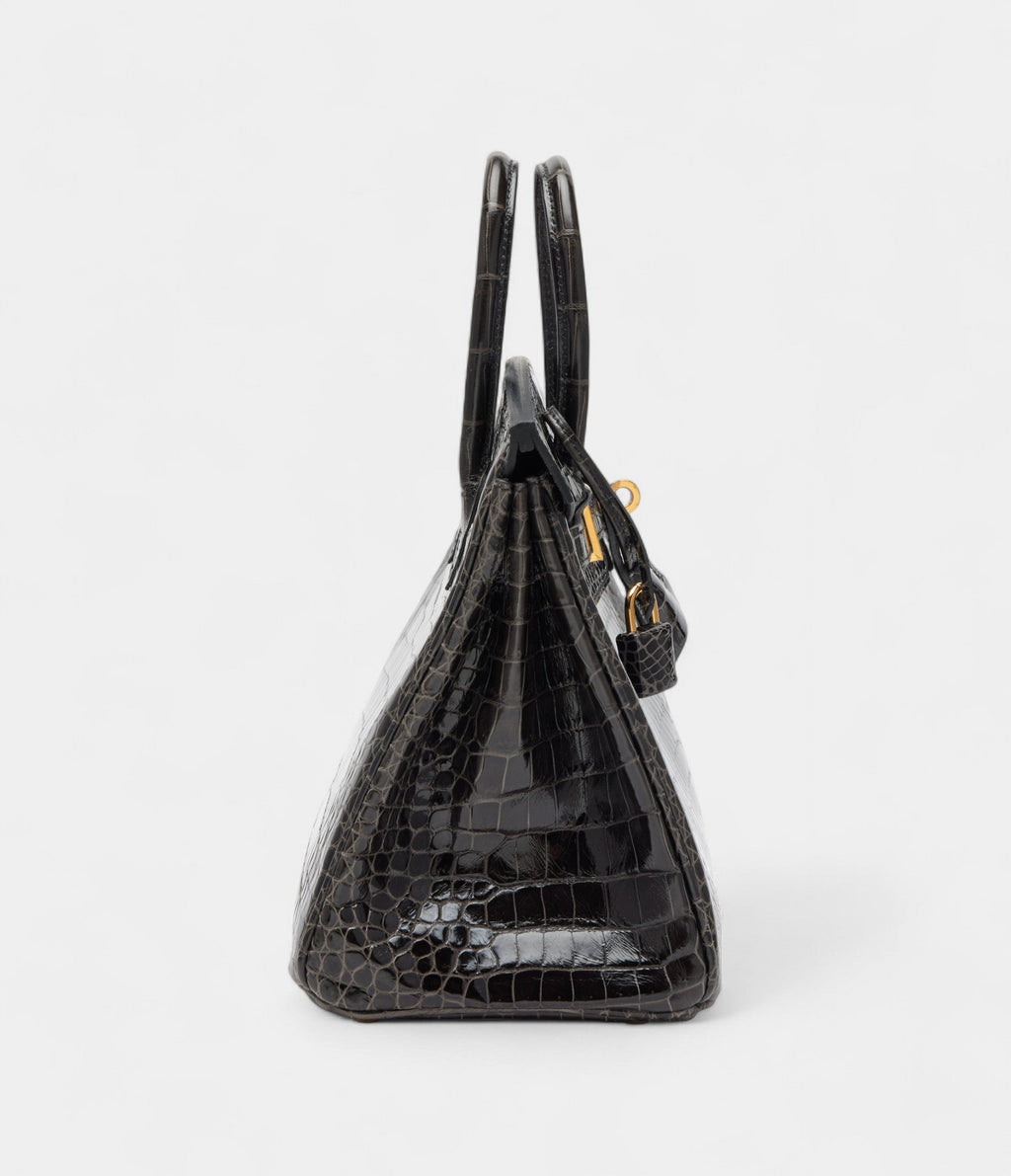 HMGraphite Shiny Porosus Crocodile BK 25 Gold Hardware