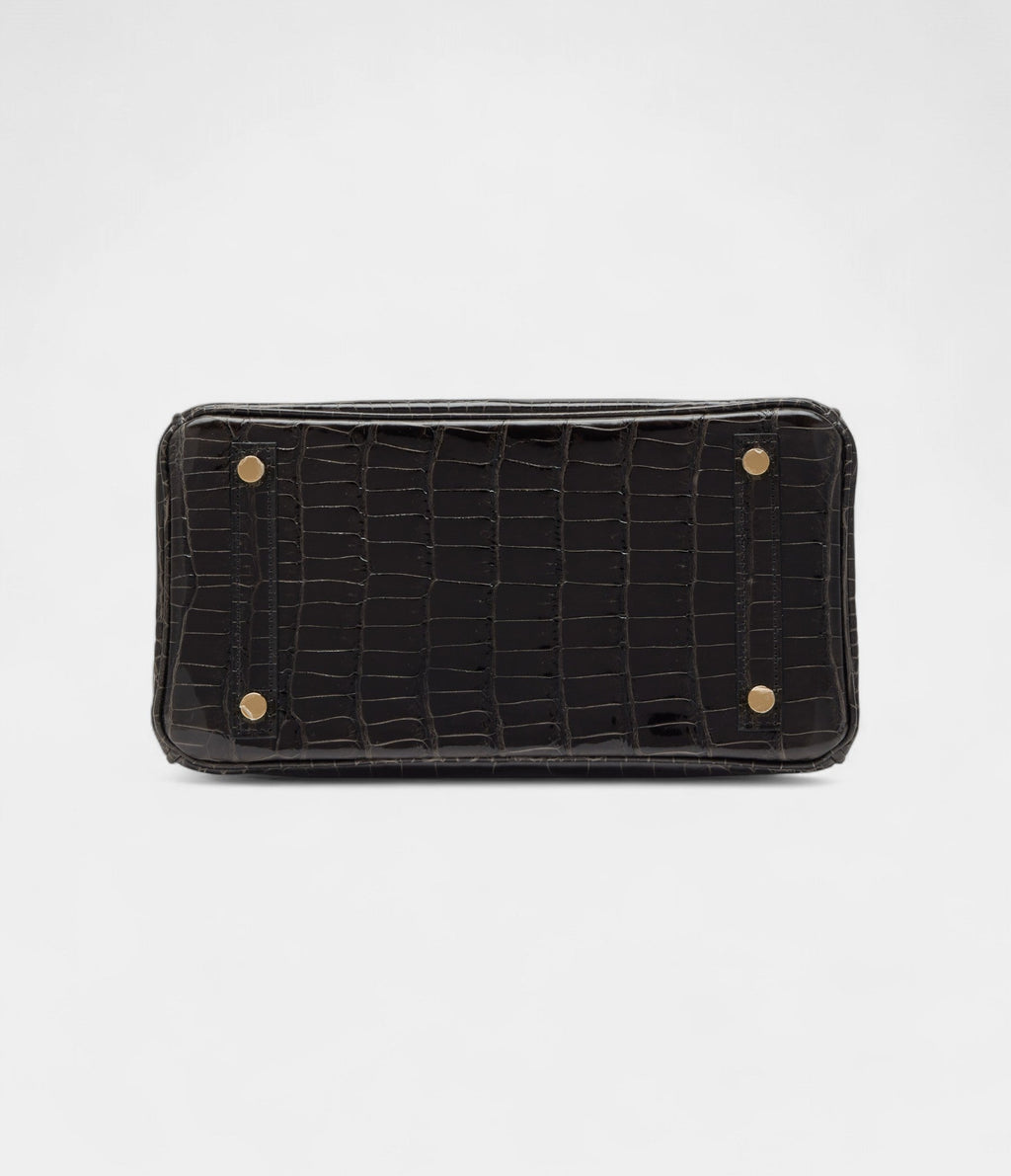 HMGraphite Shiny Porosus Crocodile BK 25 Gold Hardware