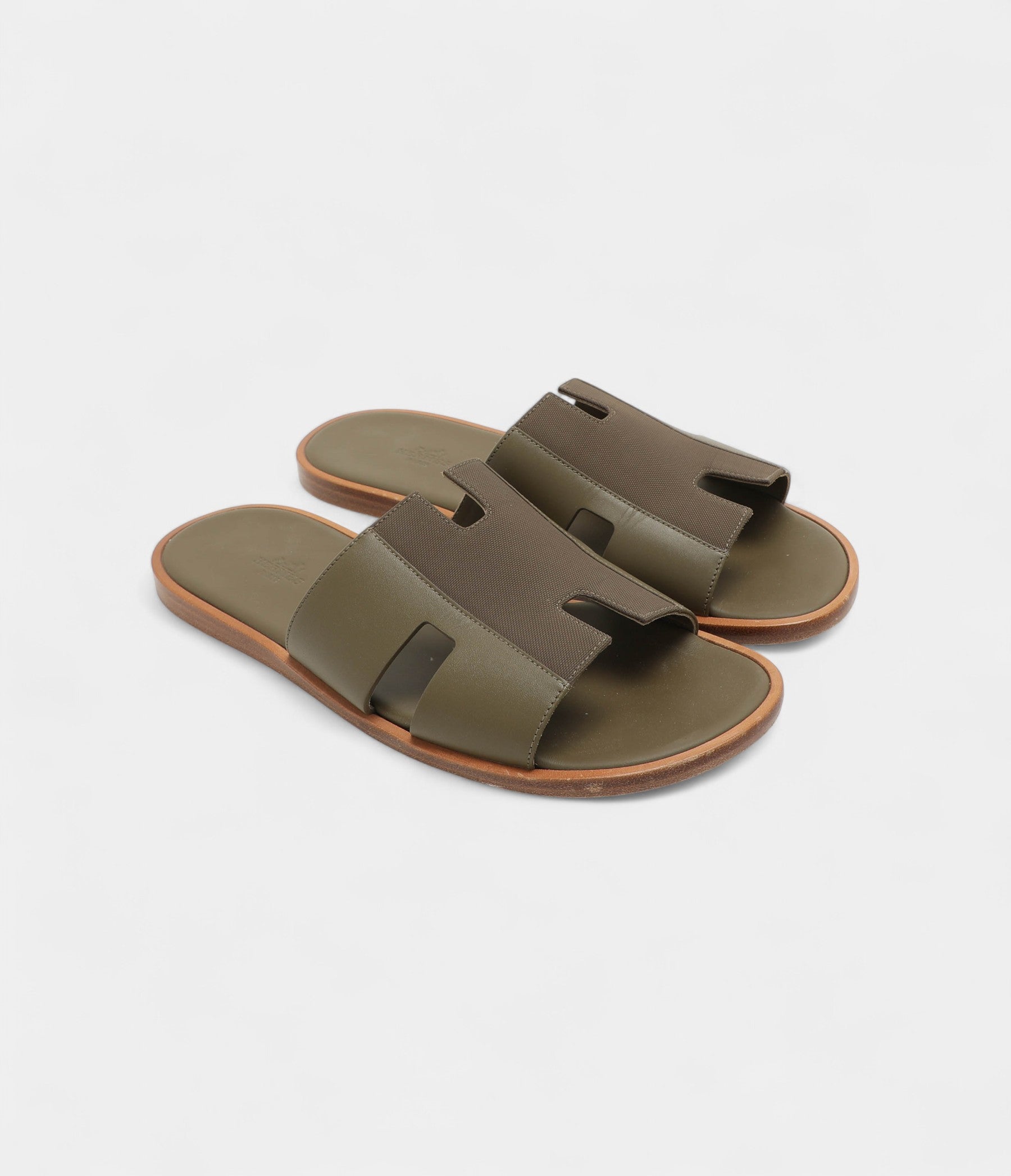 Hermes Green Leather and Canvas Izmir Sandals 43 EU