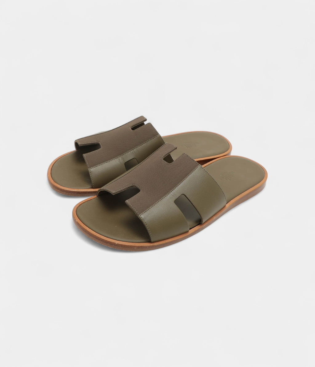 Hermes Green Leather and Canvas Izmir Sandals 43 EU