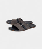 Hermes Grey/Black Suede And Leather Slide Sandals 41 EU