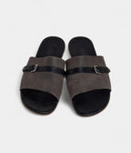 Hermes Grey/Black Suede And Leather Slide Sandals 41 EU