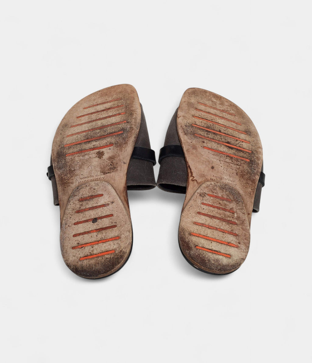 Hermes Grey/Black Suede And Leather Slide Sandals 41 EU