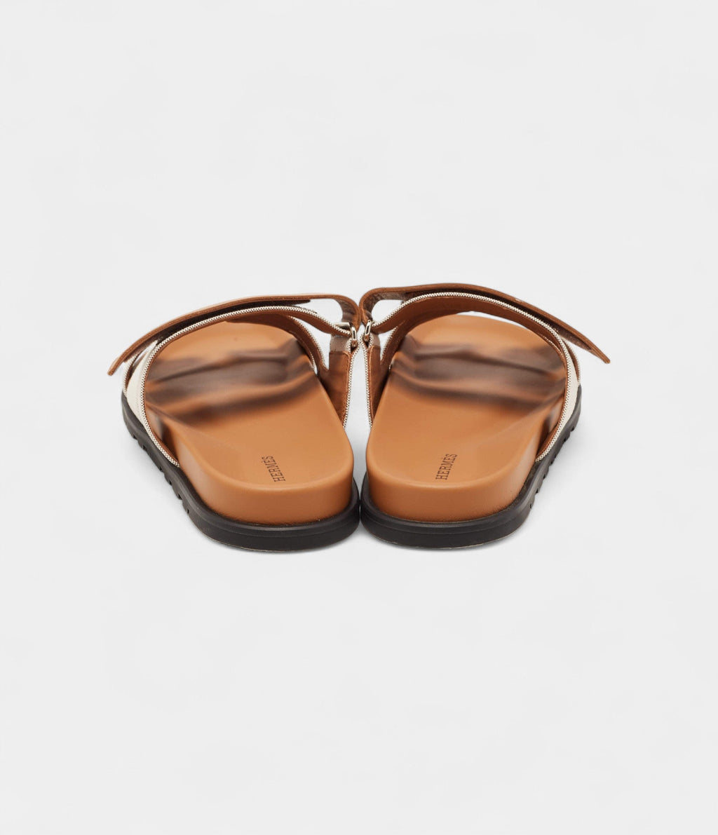 Hermes Grey/Brown Canvas Chypre Sandals 43 EU