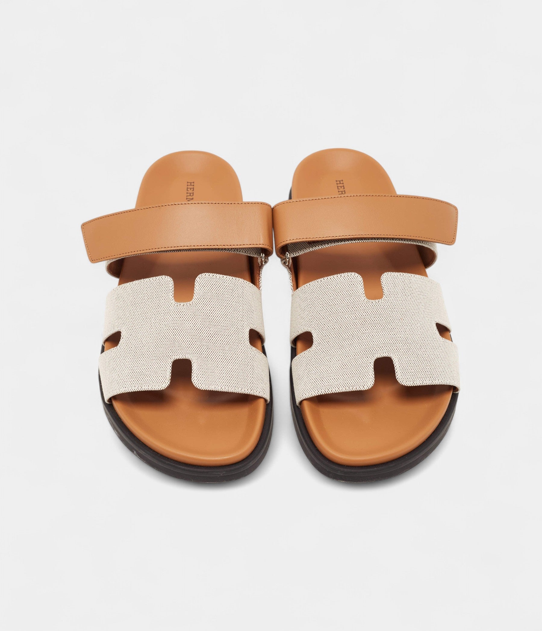 Hermes Grey/Brown Canvas Chypre Sandals 43 EU