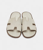 Hermes Grey Leather Izmir Flat Slides 41 EU
