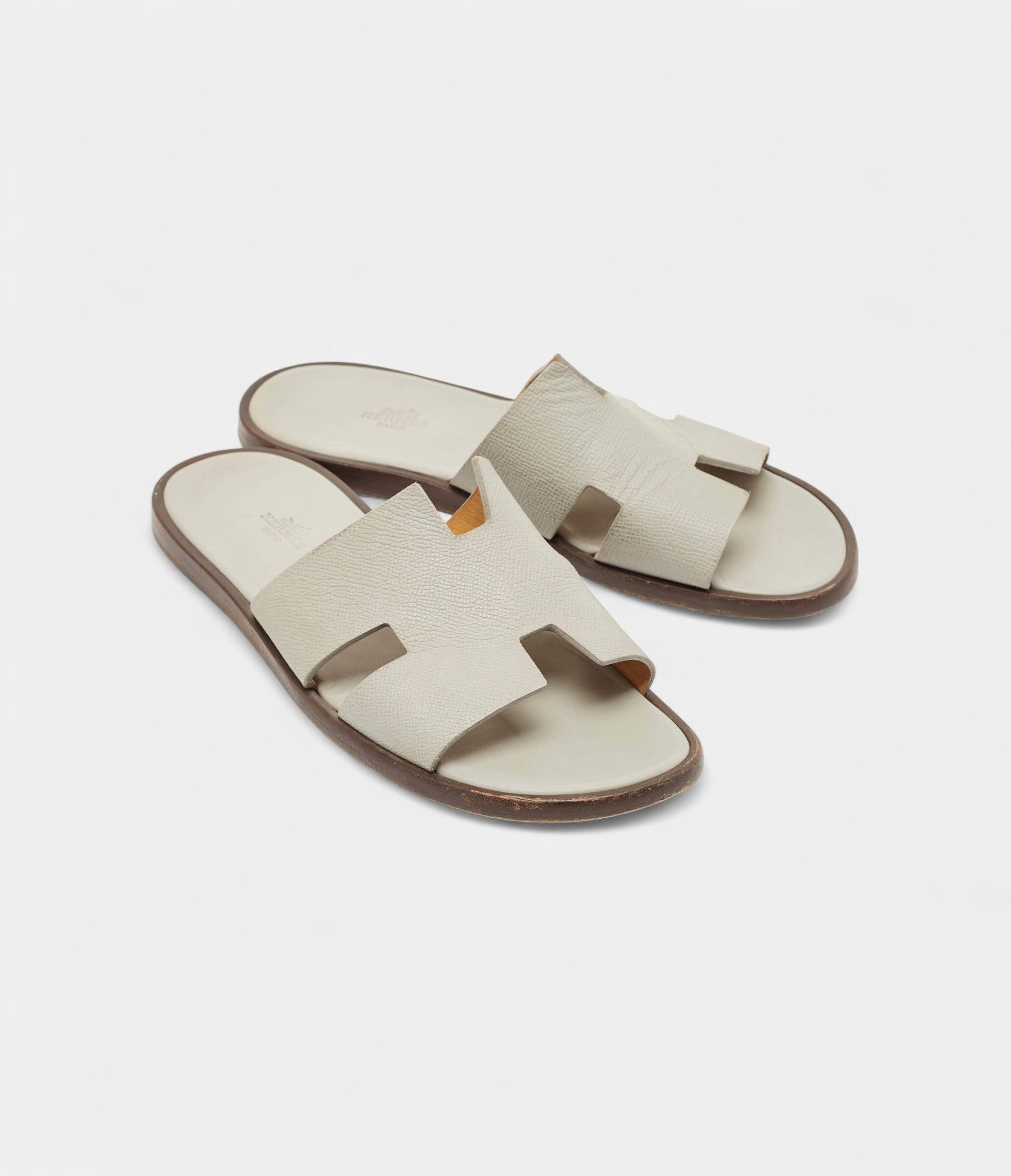 Hermes Grey Leather Izmir Flat Slides 41 EU