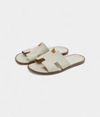 Hermes Grey Leather Izmir Flat Slides 41 EU