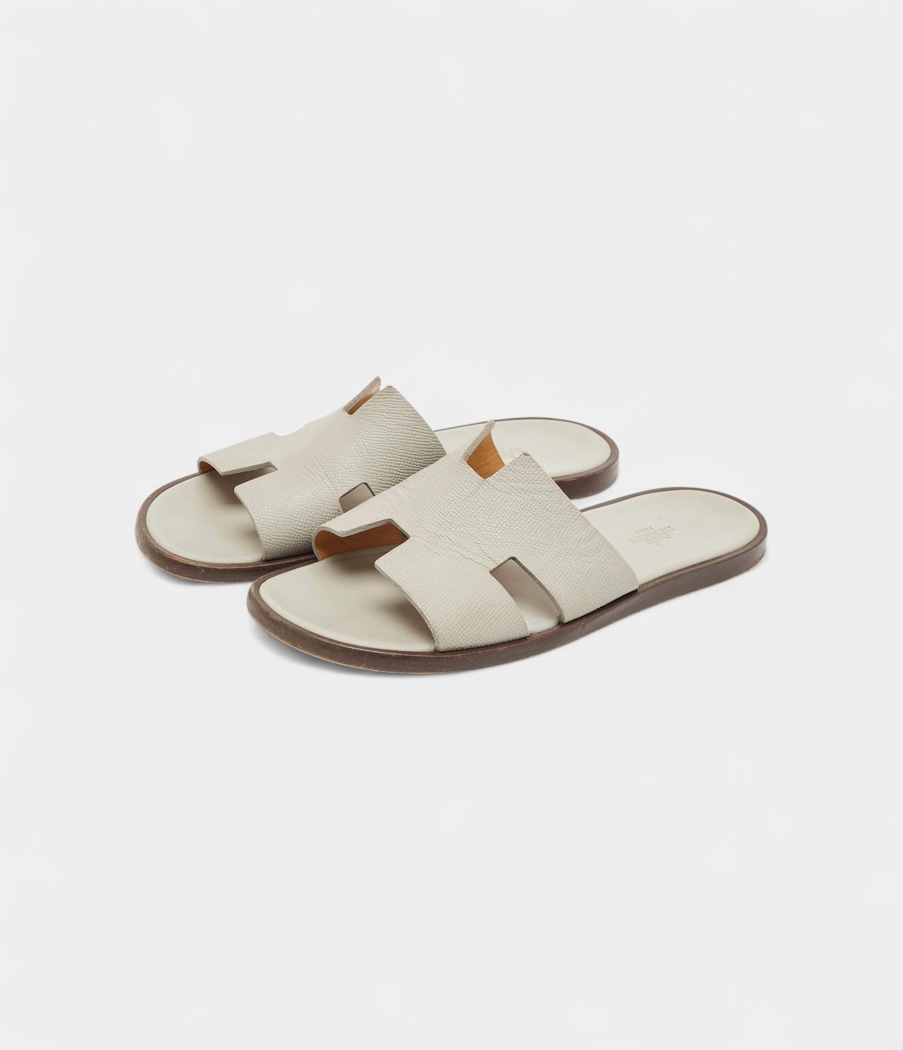Hermes Grey Leather Izmir Flat Slides 41 EU