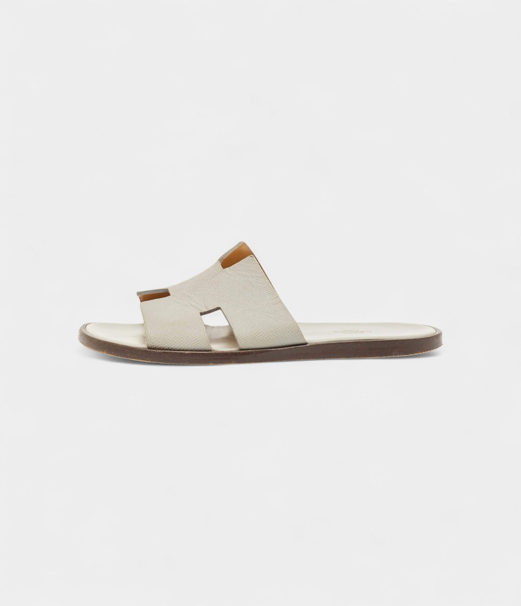 Hermes Grey Leather Izmir Flat Slides 41 EU