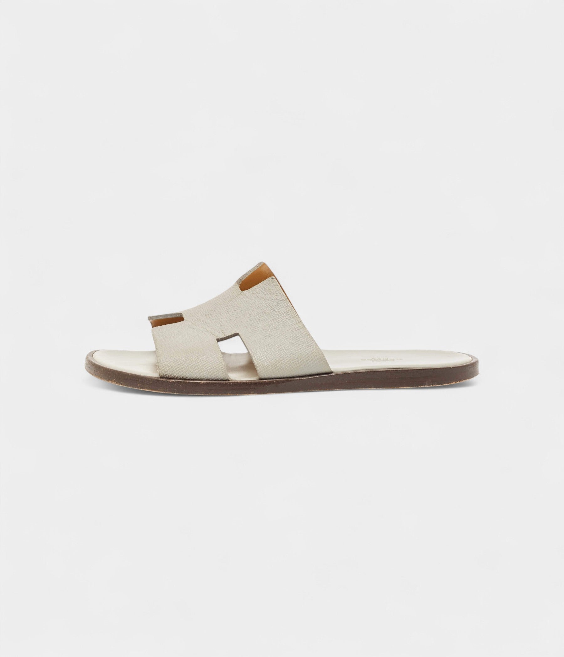 Hermes Grey Leather Izmir Flat Slides 41 EU