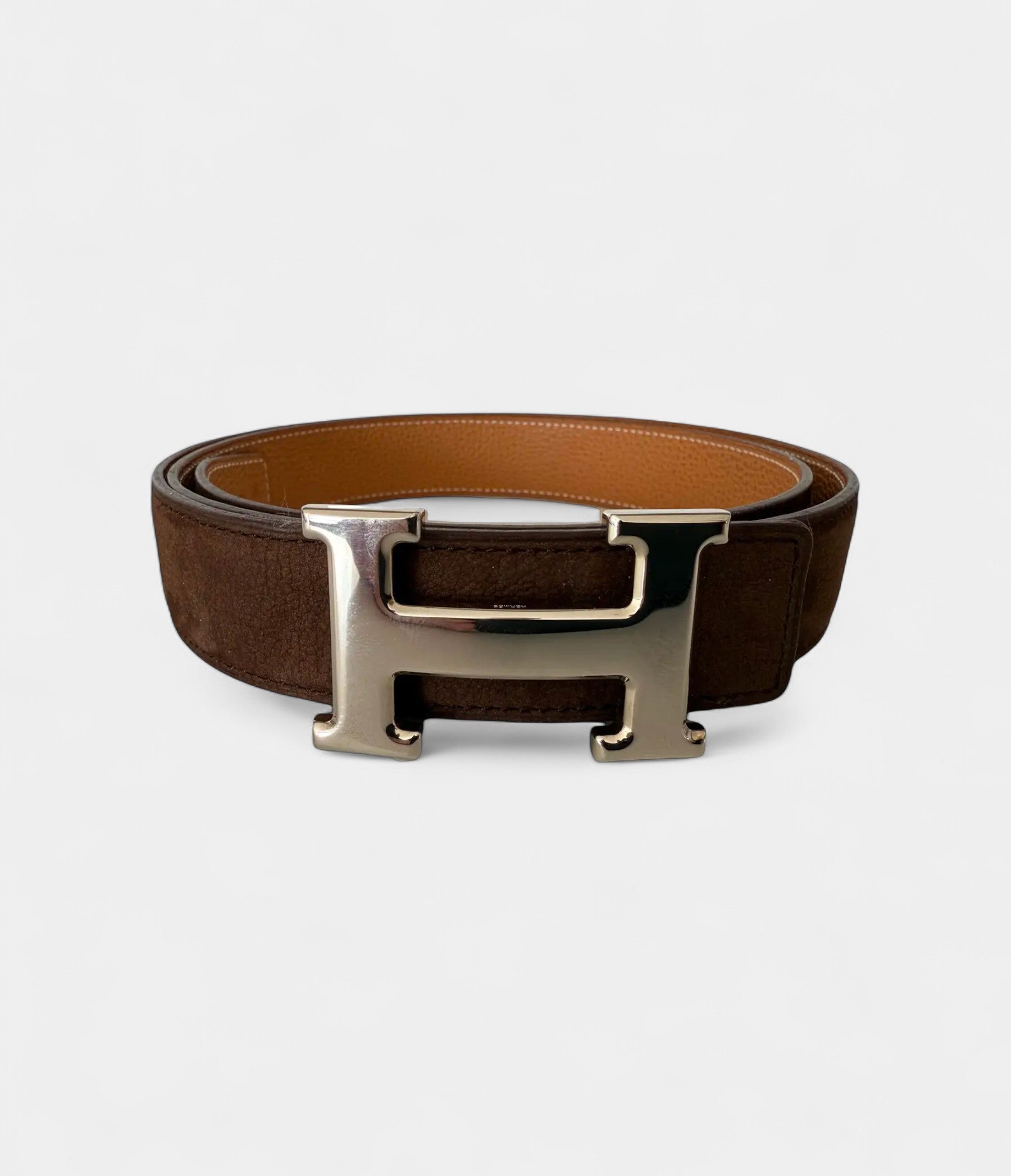 HMH Brown Leather Belt Classic Elegance with a Bold Signature