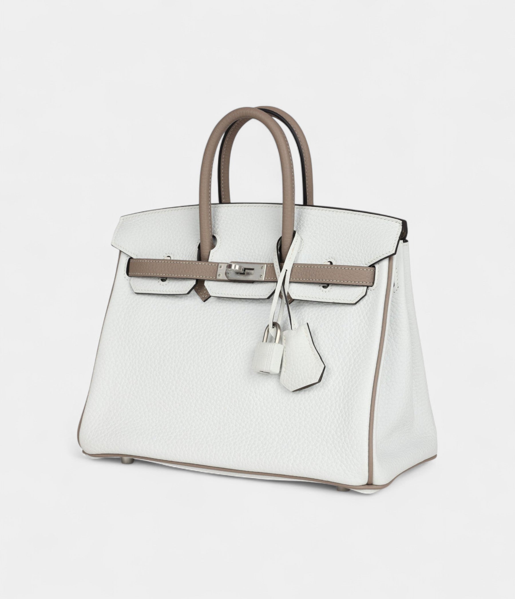 HM BK 25 – White & Etoupe Clemence with Brushed Palladium Hardware