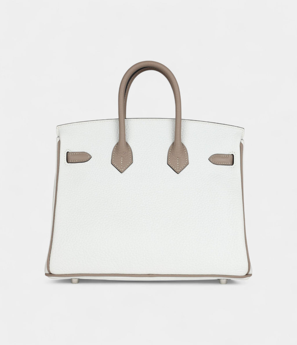 HM BK 25 – White & Etoupe Clemence with Brushed Palladium Hardware