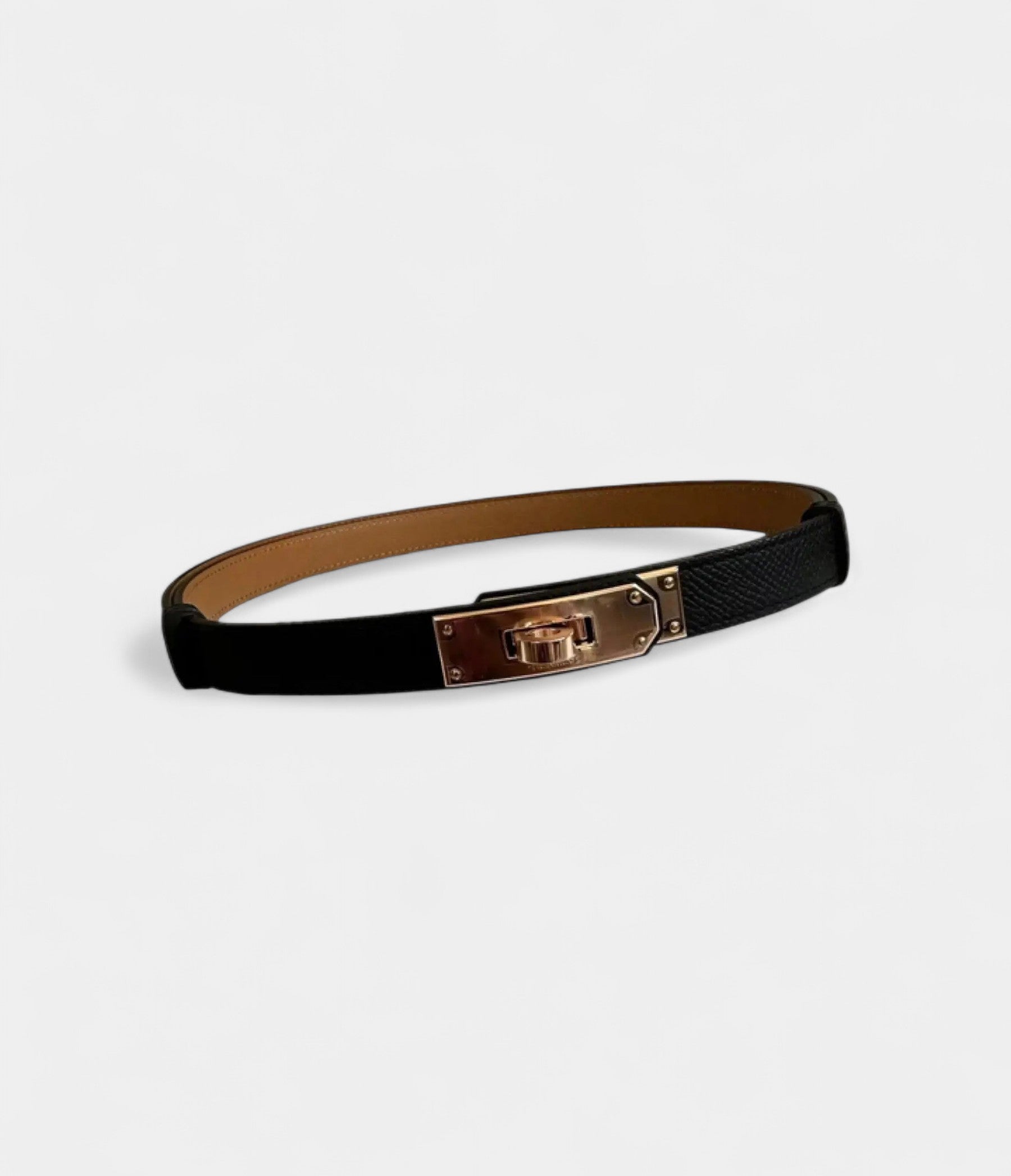 HMKelly 18 Belt in Black Epsom Leather with Rose Gold Hardware