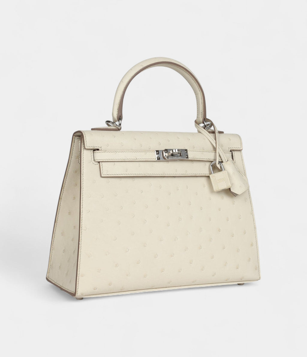 Hermes Kelly 25 Beton Ostrich Palladium Hardware