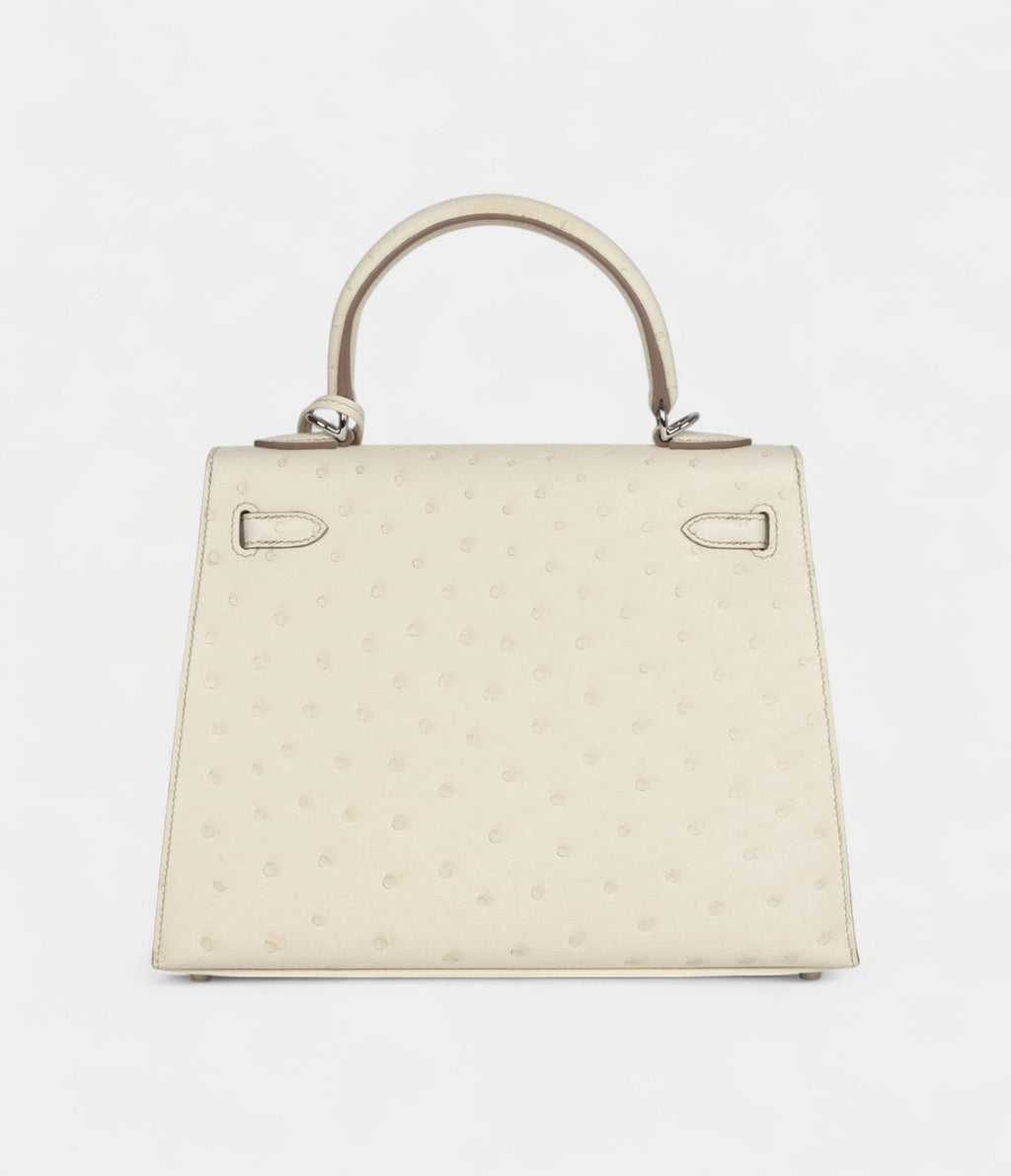 Hermes Kelly 25 Beton Ostrich Palladium Hardware