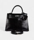 Hermes Kelly 25 Black Shiny Niloticus Crocodile Palladium Hardware