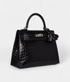 Hermes Kelly 25 Black Shiny Niloticus Crocodile Palladium Hardware