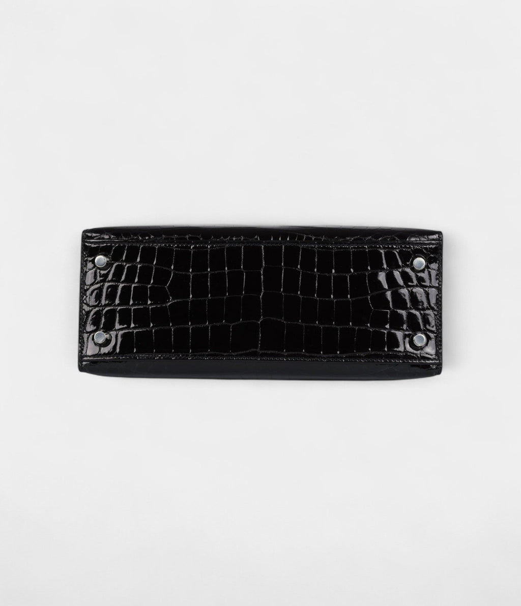 Hermes Kelly 25 Black Shiny Niloticus Crocodile Palladium Hardware