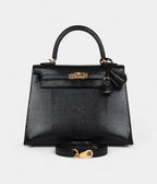 Hermes Kelly 25 Black Varanus Niloticus Lizard Gold Hardware