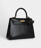 Hermes Kelly 25 Black Varanus Niloticus Lizard Gold Hardware